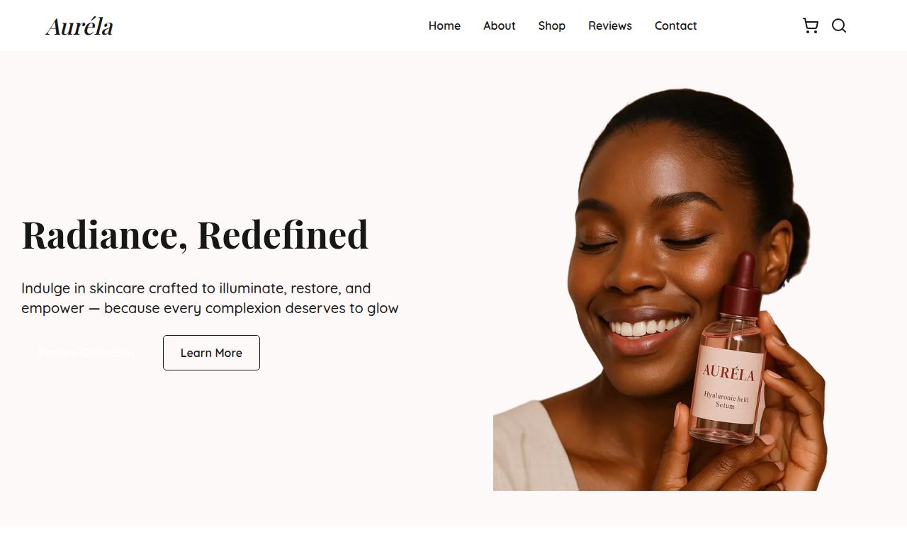Screenshot of the Aurela landing page