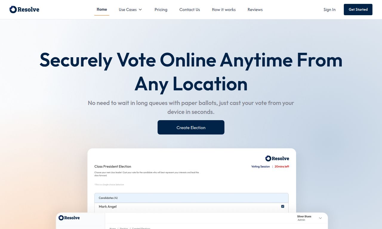Screenshot of the Resolve.vote app